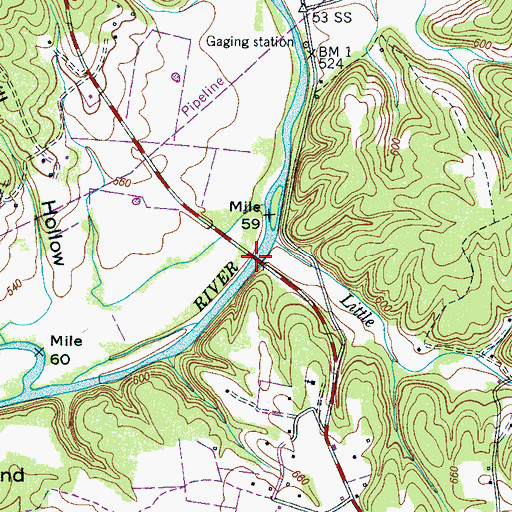 Topographic Map of Opossum Creek Ford, TN