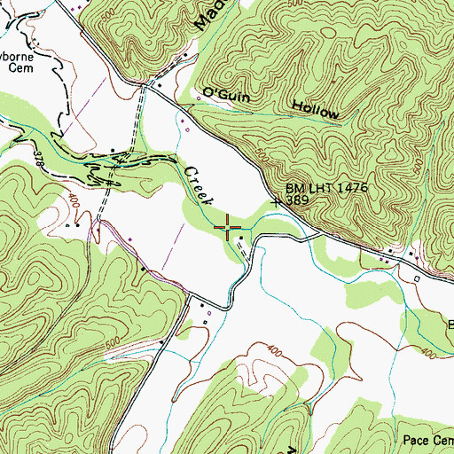 Topographic Map of Owl Hollow Branch, TN