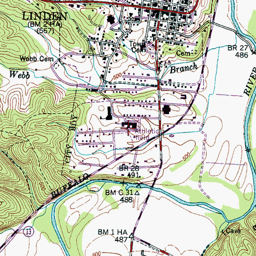 Topographic Map of Perry County High School, TN