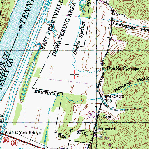 Topographic Map of Perryville Bottom, TN