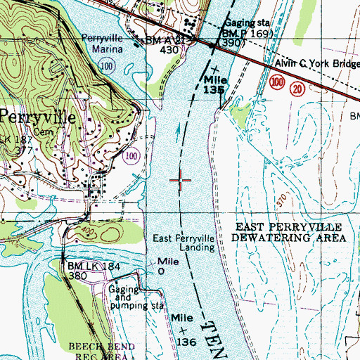 Topographic Map of Perryville Ferry (historical), TN