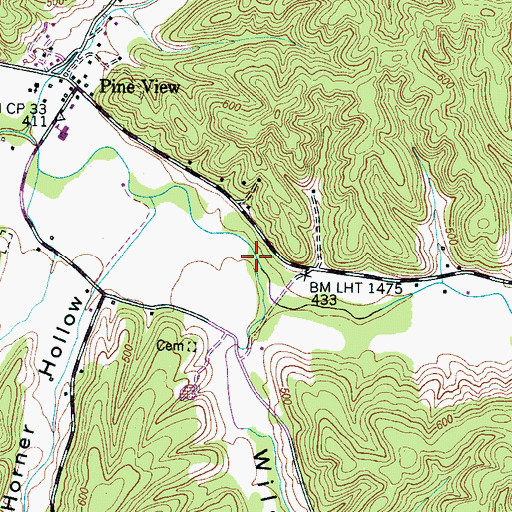 Topographic Map of Willsdorf Branch, TN