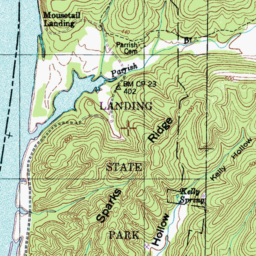 Topographic Map of Mousetail Landing State Park, TN