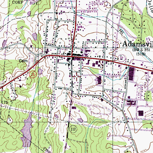 Topographic Map of Adamsville Elementary School, TN
