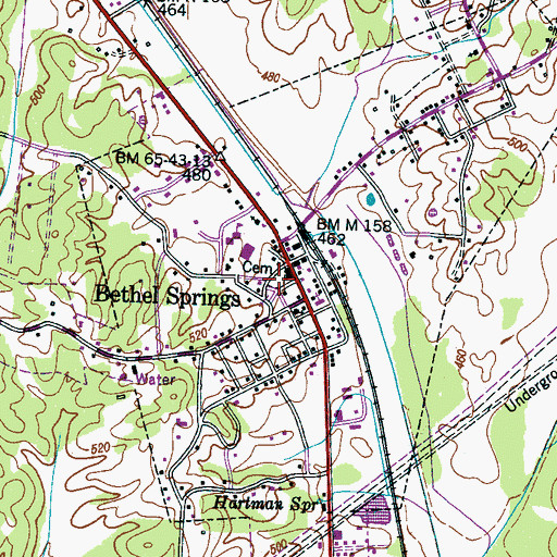 Topographic Map of Bethel Springs Cemetery, TN