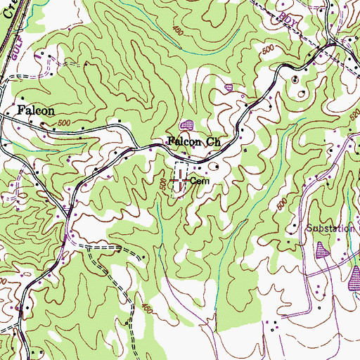 Topographic Map of Falcon Cemetery, TN