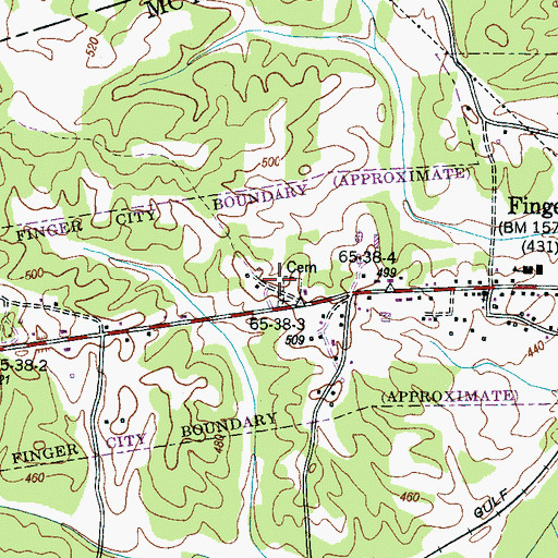 Topographic Map of Finger Cemetery, TN