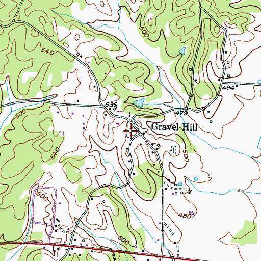 Topographic Map of Gravel Hill Cemetery, TN