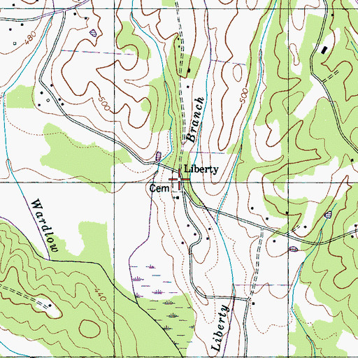 Topographic Map of Liberty Cemetery, TN