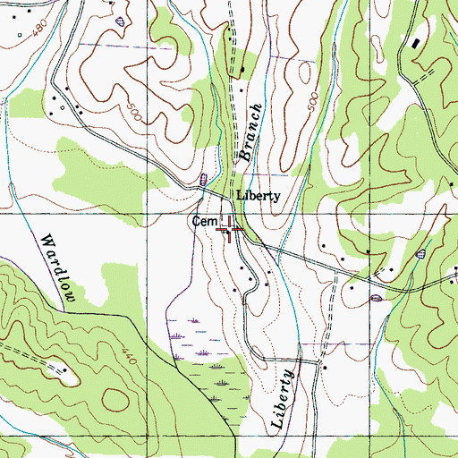 Topographic Map of Liberty Church, TN
