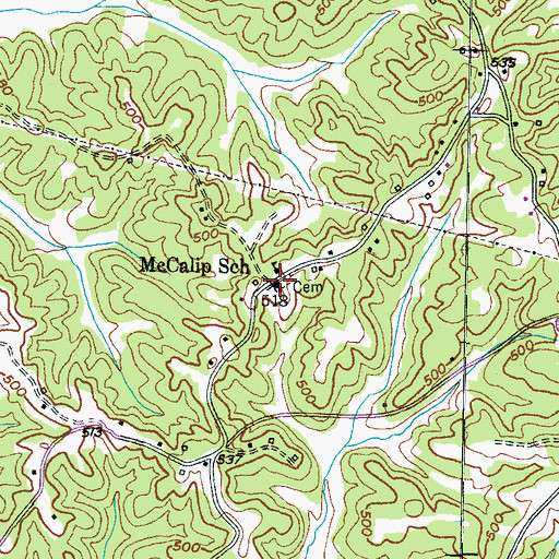 Topographic Map of McCalips Chapel Cemetery, TN