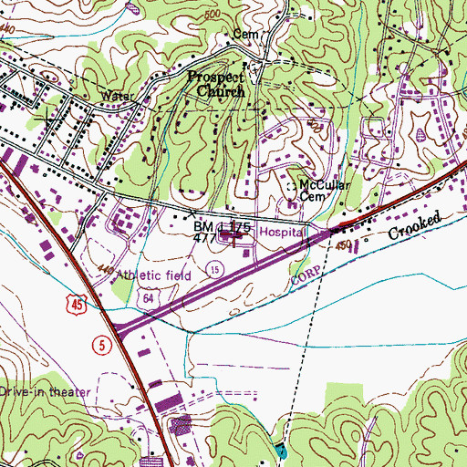 Topographic Map of McNairy Regional Hospital, TN