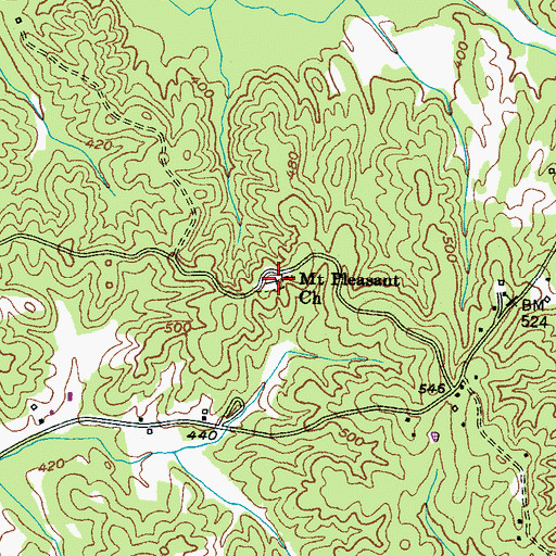 Topographic Map of Mount Pleasant Cemetery, TN