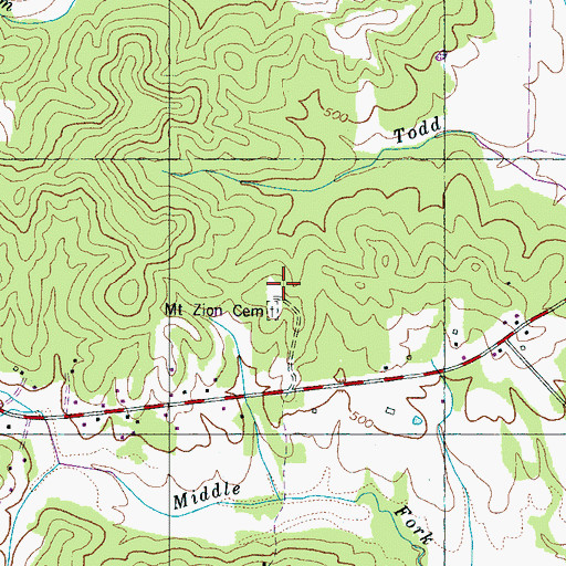 Topographic Map of Mount Zion School (historical), TN