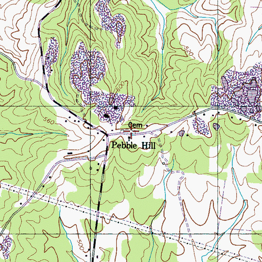 Topographic Map of Pebble Hill Cemetery, TN