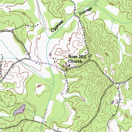 Topographic Map of Rose Hill Cemetery, TN