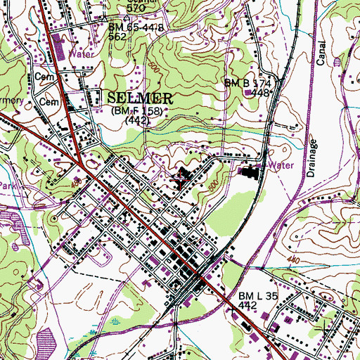 Topographic Map of Selmer Middle School, TN