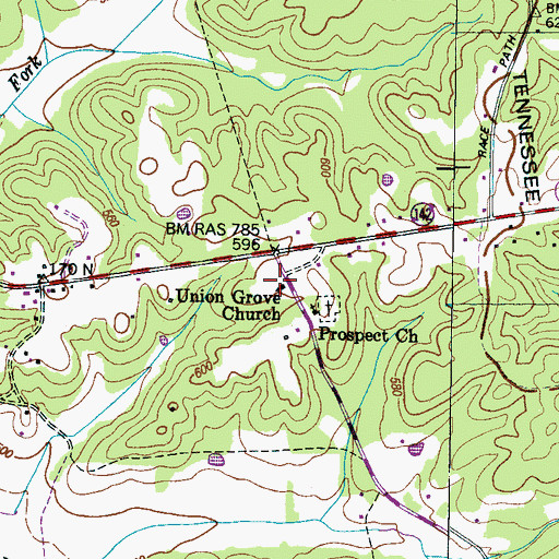 Topographic Map of Union Grove Cemetery, TN