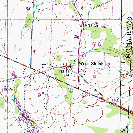 Topographic Map of West Shiloh Cemetery, TN
