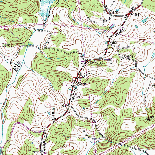 Topographic Map of Ballards Chapel (historical), TN