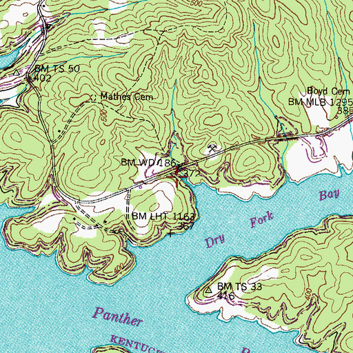 Topographic Map of Blue Springs Lake Access Area, TN