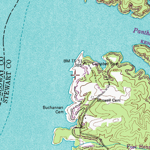 Topographic Map of Boswell Landing Lake Access Area, TN