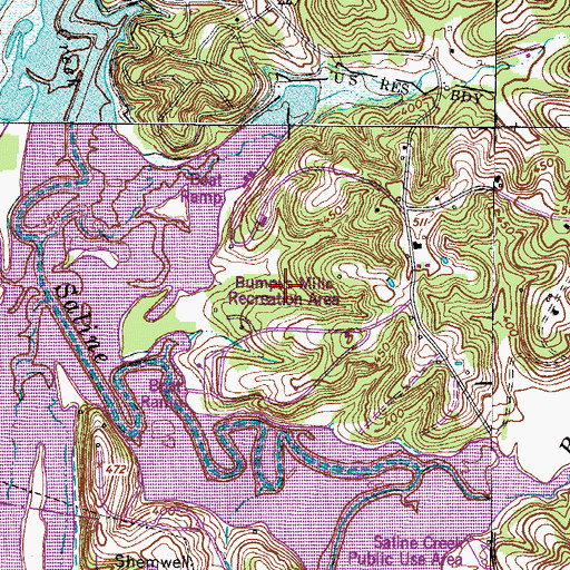 Topographic Map of Bumpus Mills Recreation Area, TN