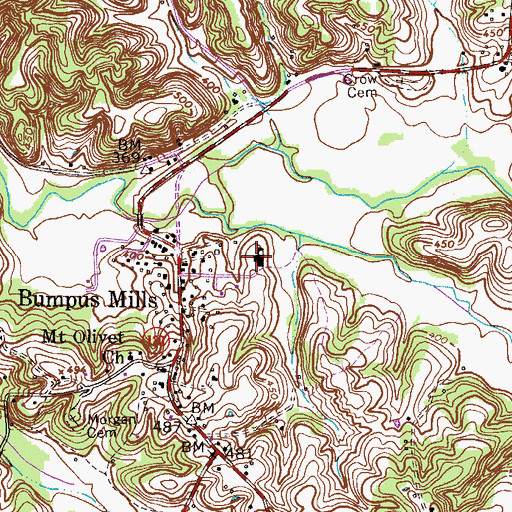 Topographic Map of Bumpus Mills School, TN