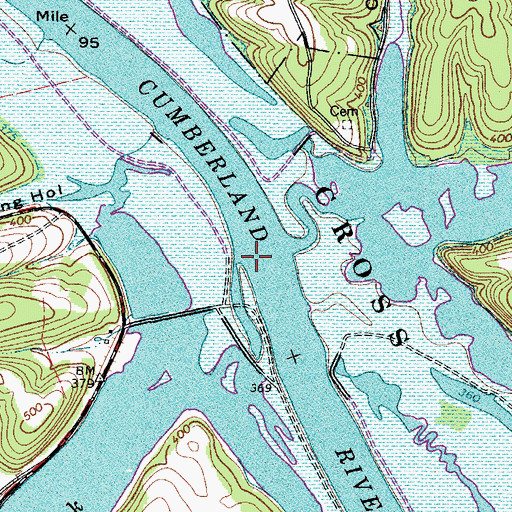 Topographic Map of Cross Creek Ferry (historical), TN