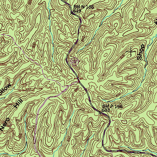 Topographic Map of Cross Roads, TN
