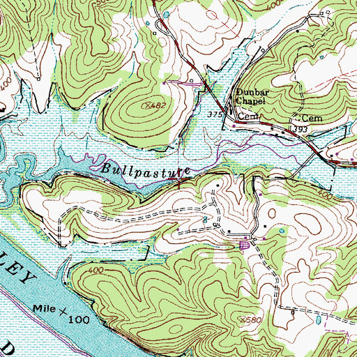 Topographic Map of Dunbar Branch, TN