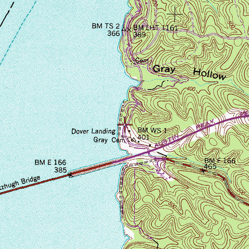 Topographic Map of Grays Landing Lake Access Area, TN