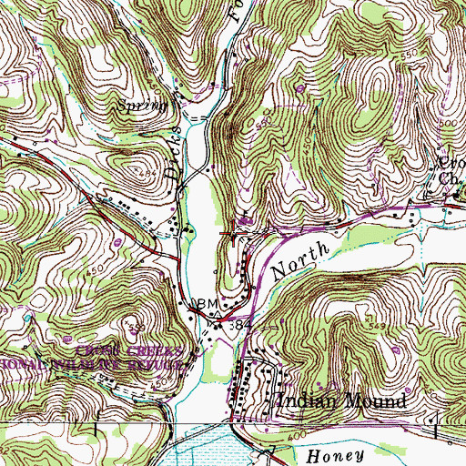 Topographic Map of Indian Mound School, TN