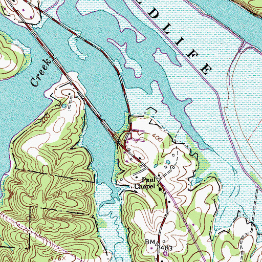 Topographic Map of Pauls Chapel School (historical), TN
