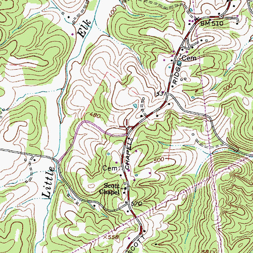 Topographic Map of Scott Chapel School (historical), TN