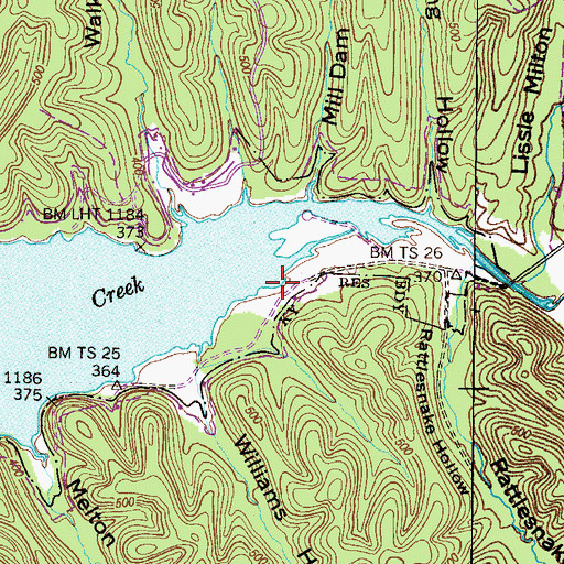 Topographic Map of Standing Rock Dock, TN