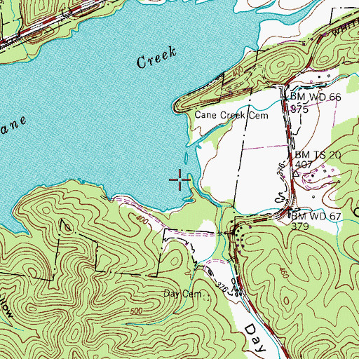 Topographic Map of Cane Creek Dock, TN