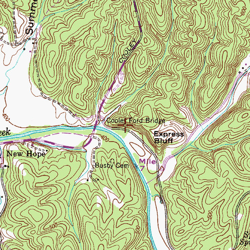 Topographic Map of Cooley Ford, TN