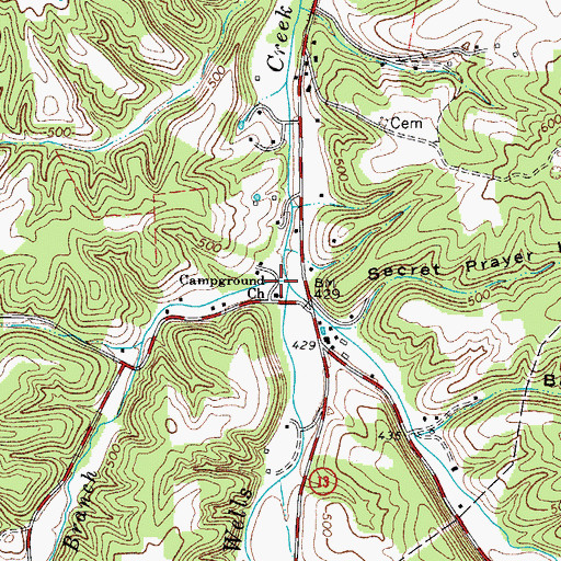 Topographic Map of Campground School (historical), TN