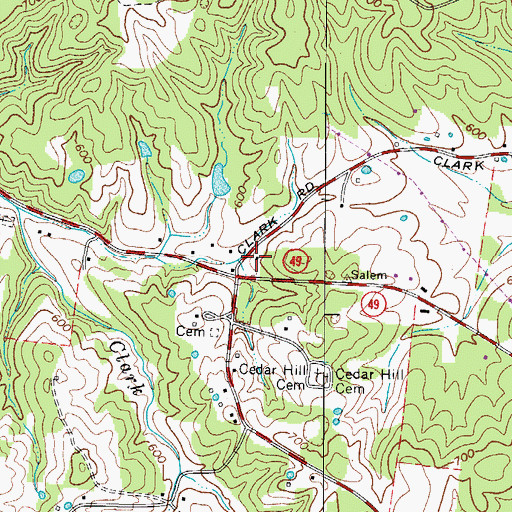 Topographic Map of Cedar Hill School (historical), TN