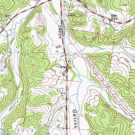 Topographic Map of Adams Cemetery, TN
