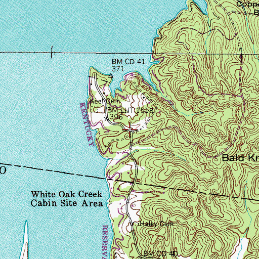 Topographic Map of Whiteoak Creek Subdivision, TN