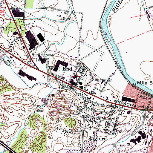 Topographic Map of West End Church, TN