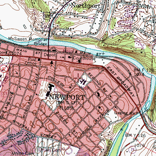 Topographic Map of Cocke County Vocational School, TN