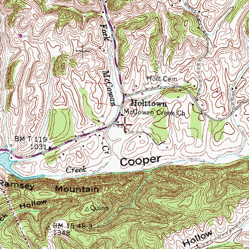 Topographic Map of Holts Community School (historical), TN