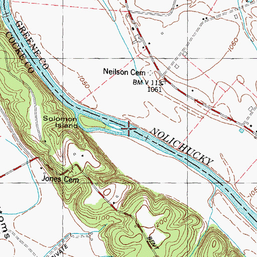 Topographic Map of Cane Ford, TN