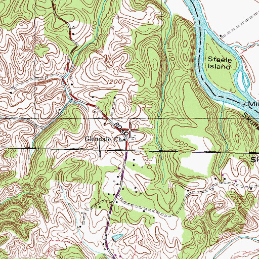 Topographic Map of Glendale School (historical), TN