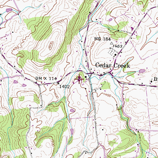 Topographic Map of Cedar Creek School, TN