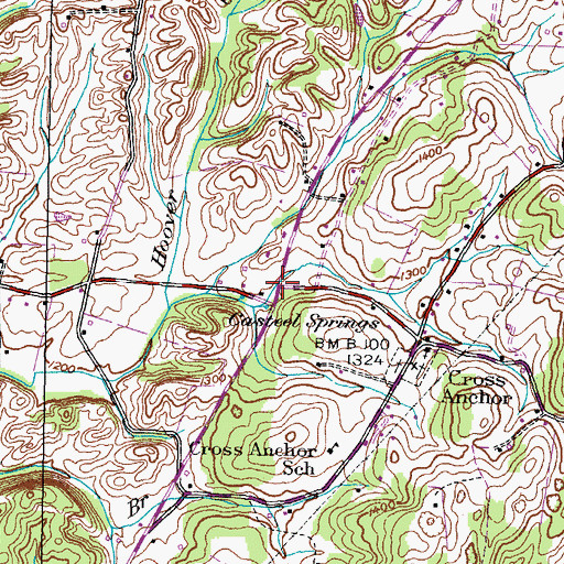 Topographic Map of Castell Springs, TN