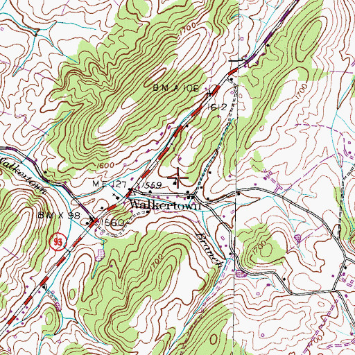 Topographic Map of Walkertown School (historical), TN